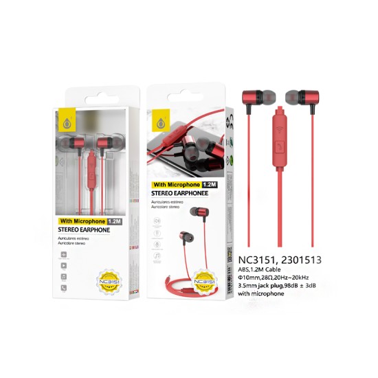 ONEPLUS EARPHONES NC3151 RJ WITH MICROPHONE AND MULTIFUNCTIONAL BUTTON 1.2M RED